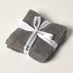 HOMESCAPES Slate Grey 100% Combed Egyptian Cotton Set of 4 Face Cloths 500 GSM - Slate