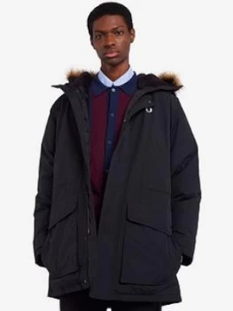 Fred Perry Padded Parka, Black, Size L, Men