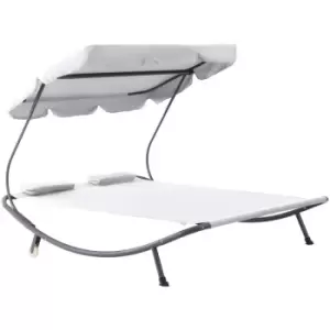 Garden Double Hammock Sun Lounger Day Bed Canopy 2 Pillows w/ Stand White - White - Outsunny