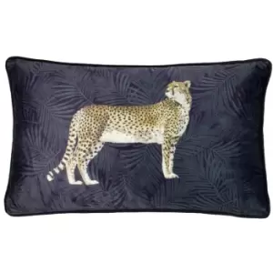 Cheetah Forest Velvet Cushion Navy, Navy / 30 x 50cm / Polyester Filled