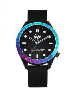 Hype Hype Black And Irridescent Bezel Dial Black Silicone Strap Kids Watch