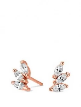 Simply Silver 14Ct Rose Gold Plated Sterling Silver Cubic Zirconia Triple Marquise Stud Earrings