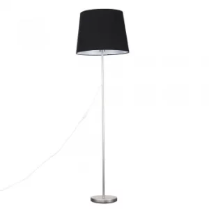 Charlie Brushed Chrome Floor Lamp with XL Black Aspen Shade
