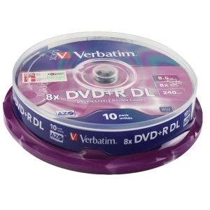 Verbatim DVDR 8X Double Layer Non Printable Spindle Pack of 10 4366