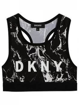DKNY Girls Marble Print Crop Top - Black, Size Age: 14 Years, Women
