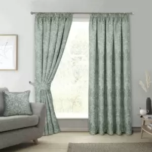 Sundour Floral Keswick Pencil Pleat Curtain Pair Sage Green 90x90 - Green