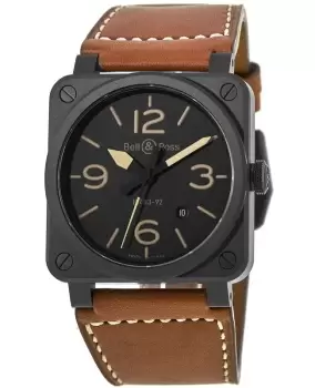 Bell & Ross BR 03-92 Automatic 42mm Ceramic Leather Strap Mens Watch BR03-92-Heritage BR03-92-Heritage