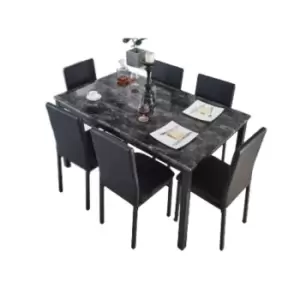 Modernique Emillia MDF Marble Effect Dining Table With 6 Faux Leather Chairs In Grey
