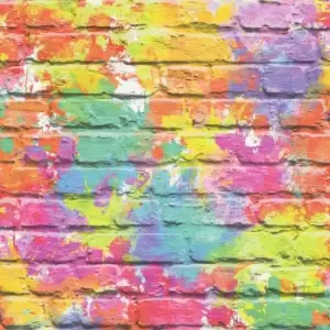 3D Brick Effect Wallpaper Multicoloured Paint Splash Slates Stone Rustic Painted