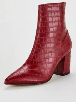 OFFICE Allure Croc Point Mid Block Ankle Boots - Dark Red, Dark Red, Size 3, Women