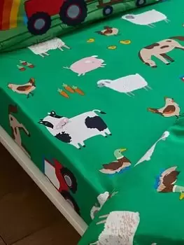 Catherine Lansfield Kids Bedroom Farmyard Animals Junior Fitted Sheet Green, Size Single
