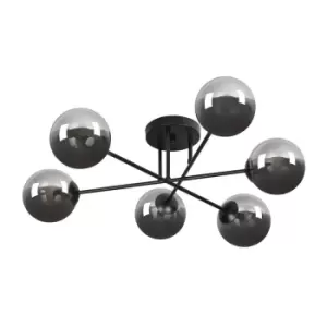 Brendi Black Globe Multi Arm Semi Flush Ceiling light with Graphite Glass Shades, 6x E14