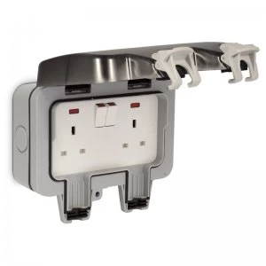 Masterplug 13A 2-Gang Storm Weatherproof Outdoor Switched Socket Double Pole BGWP22