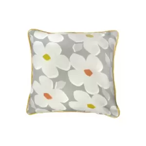 Fusion Aura Floral 100% Cotton Piped Filled Cushion, Grey, 43 x 43 Cm
