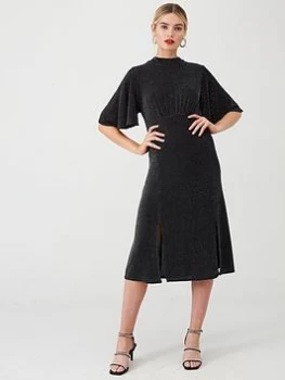 Wallis Metallic Shimmer High Neck Midi Dress - Black, Size 16, Women