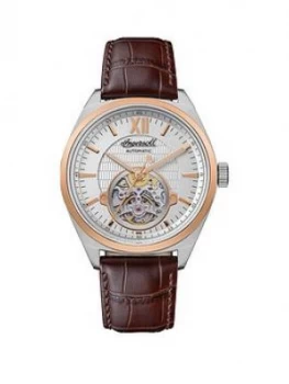 Ingersoll Ingersoll The Shelby Silver And Rose Gold Skeleton Eye Automatic Dial Brown Leather Strap Watch