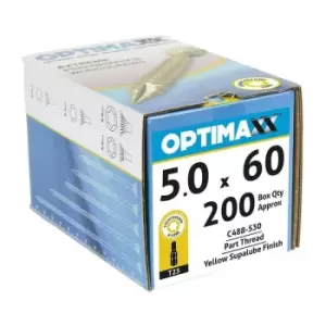 Optimaxx 5 x 60mm Torx Drive Wood Screws - Box of 200 - Yellow