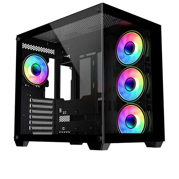 CiT Vision Black ATX Gaming Cube with Tempered Glass Front and Side Panels - CIT-VISION-B