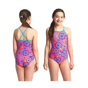 Zoggs Hydrolife Folk Tale Strappy Hi Front Swimsuit Pink/Multi 10-11 Years