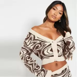 I Saw It First Abstract Print Crop Cardigan - Neutral