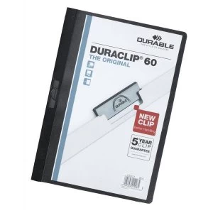 Durable DURACLIP 60 Original A4 PVC Folder Clear Front 6mm Spine Black Pack of 25