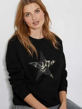 Mint Velvet Black Animal Star Sweatshirt, Black, Size L, Women