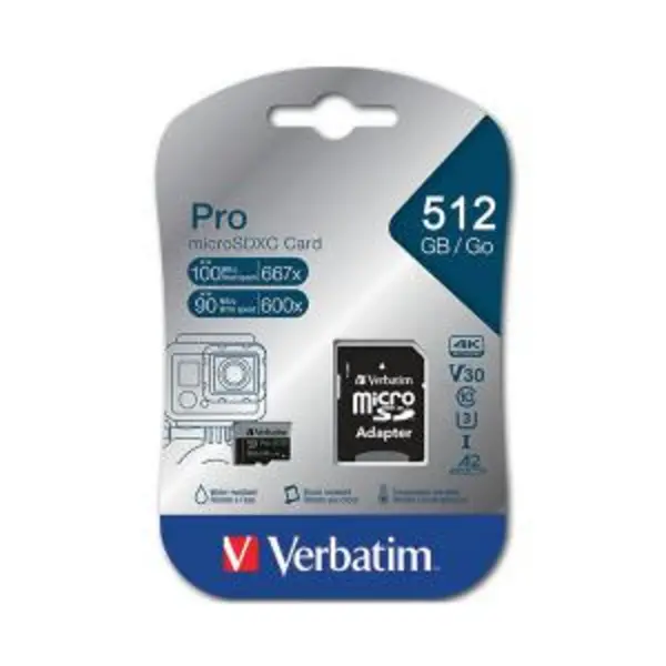 Verbatim Pro U3 MicroSDXC Memory Card 512GB with SD Adapter 47046