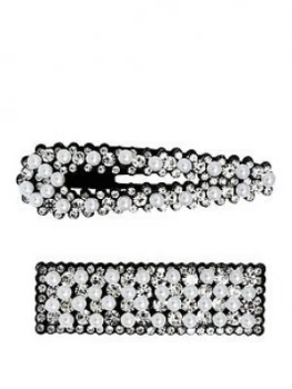 Mood Silver Plated 2 Pack Crystal And Pearl Hair Clips