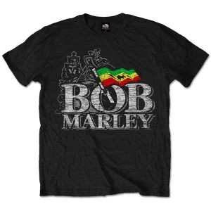Bob Marley - Distressed Logo Unisex Small T-Shirt - Black