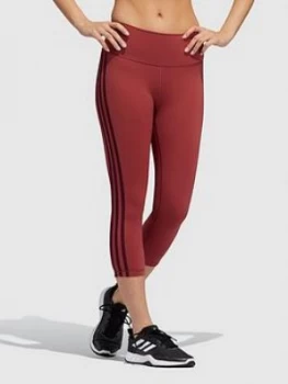 adidas Believe This 3 Stripe 34 Tight, Red, Size L, Women