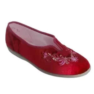 Sleepers Womens/Ladies Dolley V Throat Embroidered Slippers (8 UK) (Wine)
