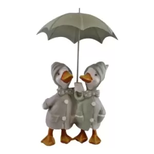 Geko Duck Couple With Umbrella Garden Ornament