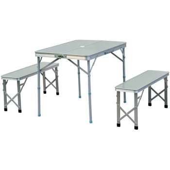 3pc Folding Picnic Table Bench Set Foldable Portable Outdoor Stools Garden BBQ Patio Party Camping Aluminum - Outsunny