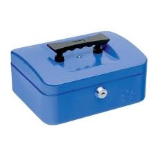5 Star Facilities Cash Box with 5 compartment Tray Steel Spring Lock 8" W200xD160xH70mm Blue