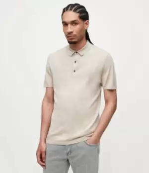 AllSaints Mens Mode Merino Short Sleeve Polo Shirt, Oat Taupe Marl, Size: M