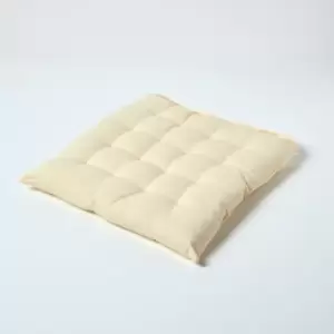 Homescapes - Cream Plain Seat Pad with Button Straps 100% Cotton 40 x 40 cm