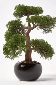 Artificial Bonsai Tree in Black Ceramic Pot