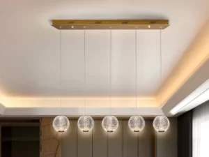 Austral Modern Bar 5 Light LED Hanging Pendant Light, Spherical Carved Crystal Globes, 1264lm, 3200K