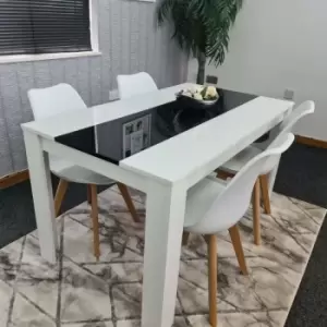 Dining table with 4 white chairs , white Black kitchen set of 4 white Black table , dining table set of 4