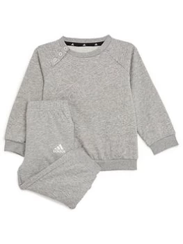 Adidas Infants Outline Logo Crew & Pant Set, Grey/Pink, Size 3-6 Months, Women