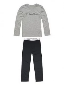 Calvin Klein Boys Long Sleeve Pyjama Set - Grey/Black, Size 14-16 Years