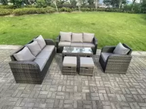 9 Seater Dark Grey PE Rattan Garden Furniture Set Reclining Chair Lounge 3 Seater Sofa Set Coffee Table