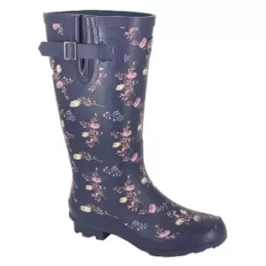 StormWells Womens/Ladies Floral Wide Leg Wellington Boots (7 UK) (Navy Blue)