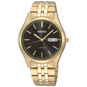 Seiko SNE044P9 Solar Powered Stainless Steel Watch with Black Dial & Gold Bracelet