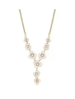 Mood Gold White Enamel Pearl Flower Statement Y Drop Necklace