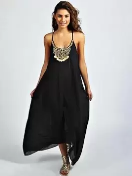 Boohoo Beaded Neckline Maxi Dress - Black, Size 10, Women