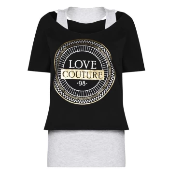 Golddigga Double Layer T Shirt Ladies - Black/Grey