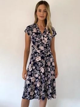 Wallis Petite Pretty Paisley Wrap Fit And Flare Dress - Multi, Size 16, Women