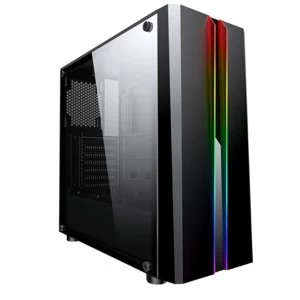 CiT Zoom Mid Tower 1 x USB 3.0 / 2 x USB 2.0 Tempered Glass Side Window Panel Black Case with RGB LED Lighting