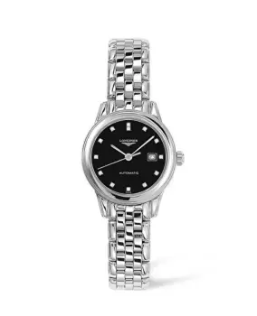 Longines Flagship Automatic Black Diamond Dial Stainless Steel Womens Watch L4.374.4.57.6 L4.374.4.57.6